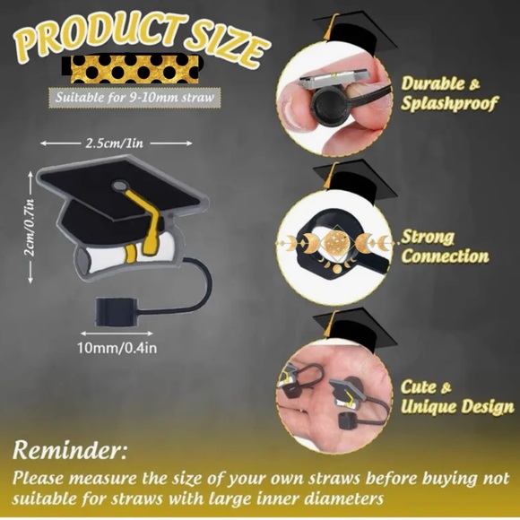 Straw Topper for Grads, NEW, Black, 10mm Straws - Picture 5 of 9
